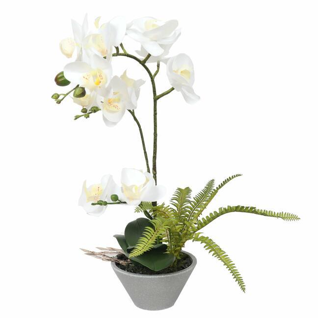 Orchidée artificielle blanche avec fougère 43 cm
