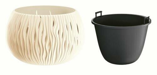 Pot de fleurs avec insert SANDY BOWL crème 29cm