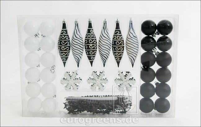 Set de décorations de Noël noir et blanc 49 pcs